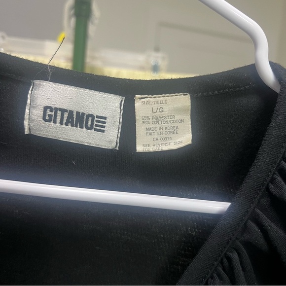 GITANO Black Ruffle Blouse Short Sleeve Shirt Casual Button Down size Large - Picture 6 of 7